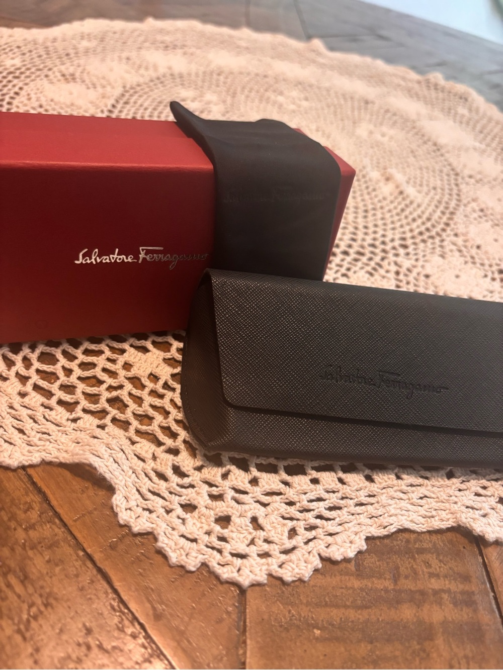 Salvatore Ferragamo Black Eyewear Case with Red Signature Box and Lens Cloth - Picture 3 of 4